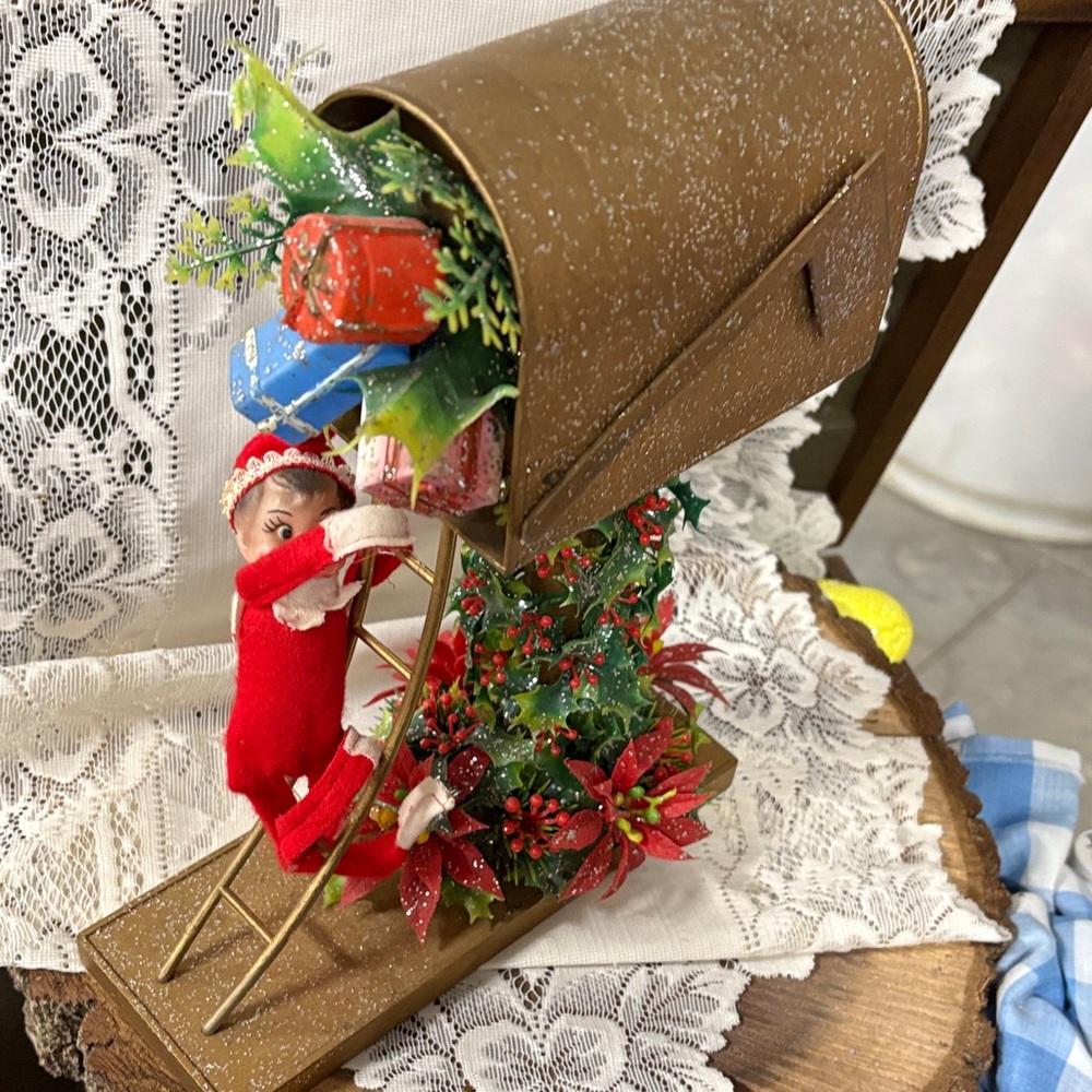 Vintage 1950s JAPAN Red Pixie Elf W/Mailbox Kitschy 10"